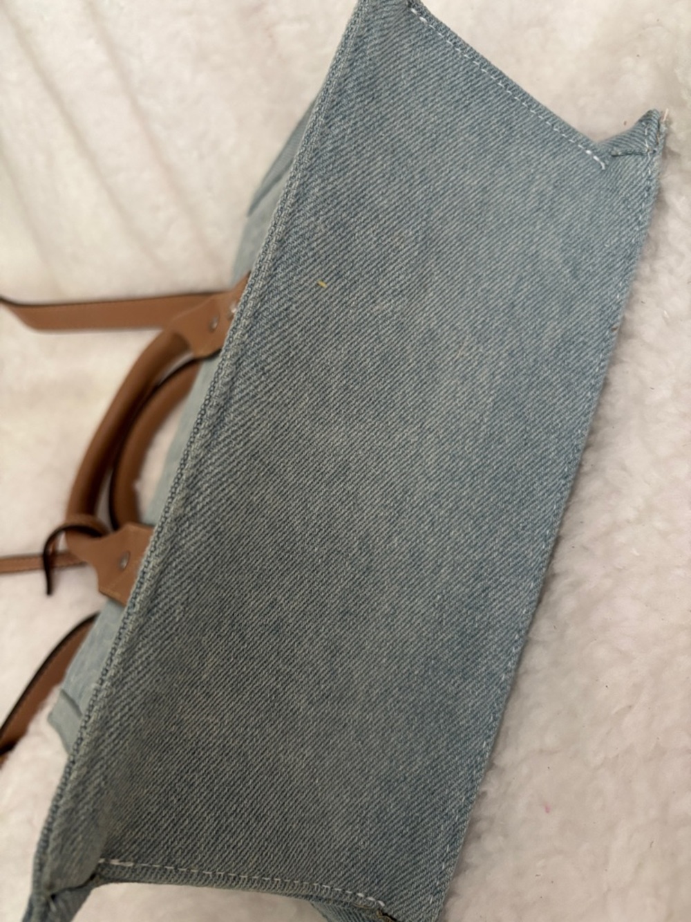 True Religion Light Blue Quilted Tote Bag with Tan Trim - Picture 6 of 11